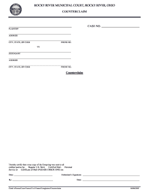 Ohio Counterclaim Form