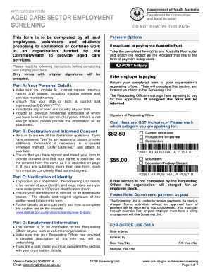 Aged Care Sector Employment Screening Application Form