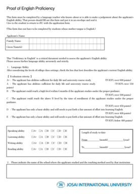 Proof of English Proficiency Form