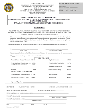 Maryland Real Estate License Change Application
