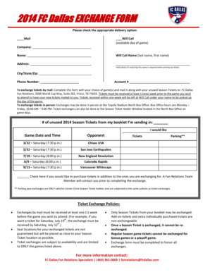 2014 FC Dallas Ticket Exchange Form