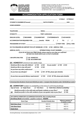 Auckland Institute of Studies Accommodation Application Form