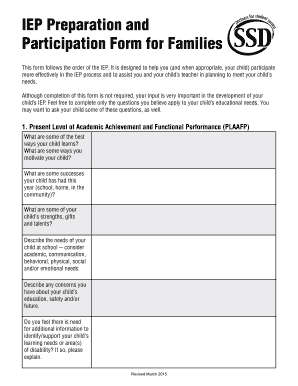 IEP Preparation and Participation Form for Families
