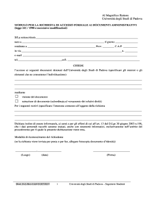 Modulo per la richiesta di accesso formale ai documenti amministrativi