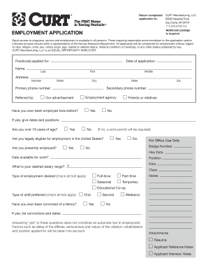 CURT Manufacturing Employment Application