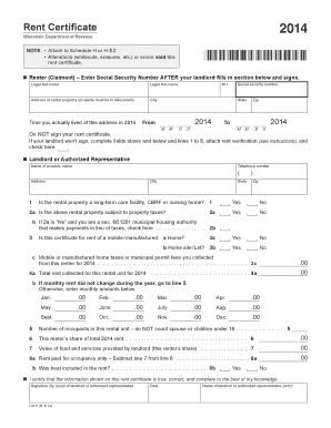 Wisconsin Rent Certificate 2014