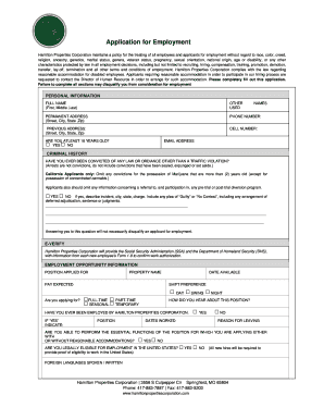 Hamilton Properties Employment Application