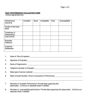 Past Performance Evaluation Form