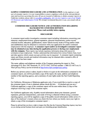 Combined Disclosure and Authorization for Background Checks