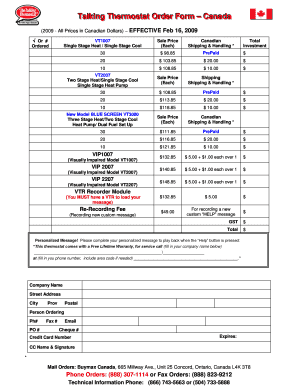 Thermostat Order Form - Canada
