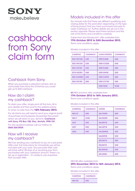 Sony Cashback Claim Form