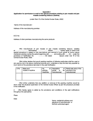 Pan Masala Special Procedure Application