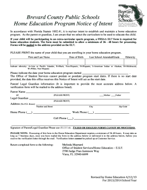 Florida Home Education Program Notice of Intent