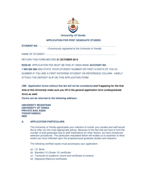 University of Venda Postgraduate Application Form
