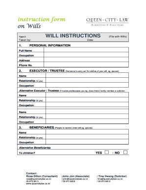 Will Instructions Form