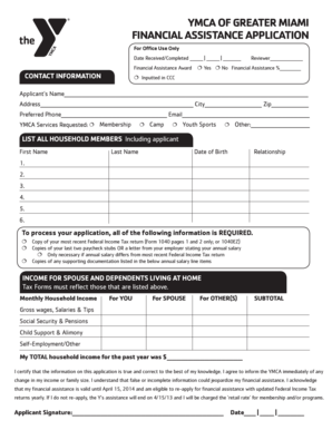 YMCA Financial Assistance Application