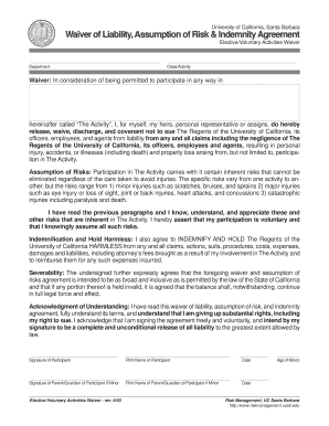 University of California Waiver of Liability