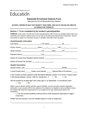 Minnesota Statewide Enrollment Options Form