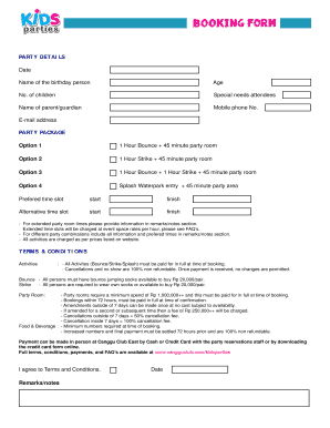 Birthday Party Booking Form