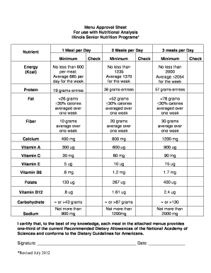 Illinois Senior Nutrition Program Menu Approval Sheet