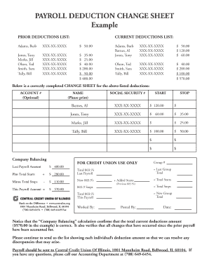 Payroll Deduction Change Sheet