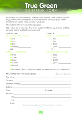 Clean Up Australia Donation Form