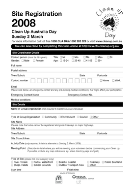 Clean Up Australia Day Site Registration Form