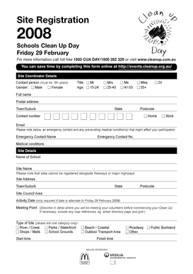 Schools Clean Up Day Site Registration Form