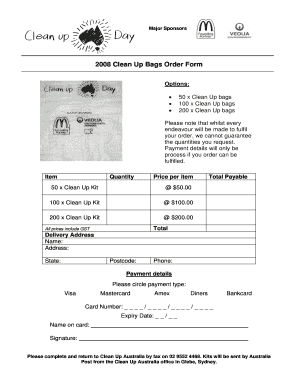 2008 Clean Up Bags Order Form