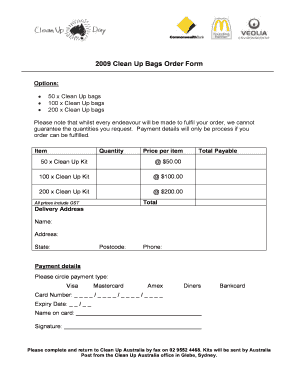 Clean Up Bags Order Form