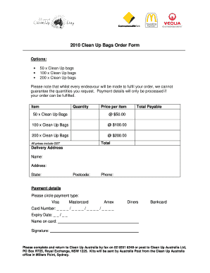 Clean Up Bags Order Form