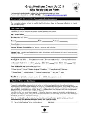 Great Northern Clean Up 2011 Site Registration Form