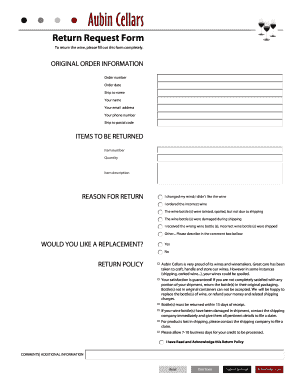Aubin Cellars Return Request Form