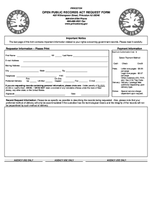 New Jersey Open Public Records Act Request Form