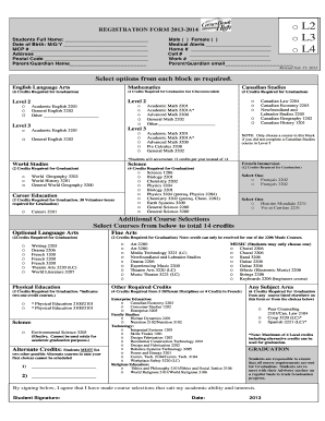 Student Registration Form 2013-2014
