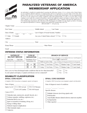 Paralyzed Veterans of America Membership Application