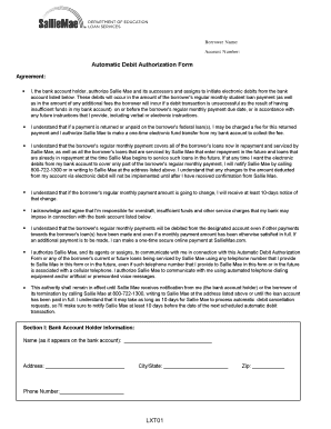 Sallie Mae Automatic Debit Authorization Form