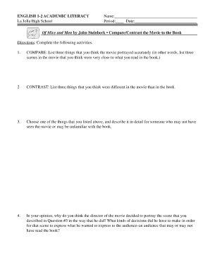 Of Mice and Men Book vs. Movie Comparison Worksheet