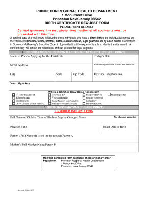 Birth Certificate Request Form