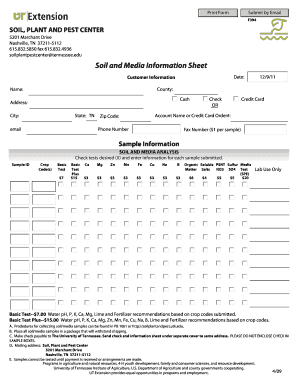 Soil and Media Analysis Form