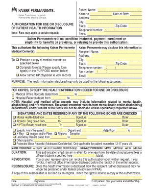 Kaiser Permanente Medical Records Authorization Form