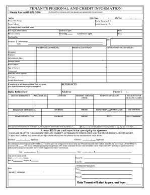 Tenant Credit Application Form