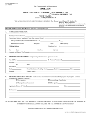 Massachusetts Real Property Tax Abatement Application