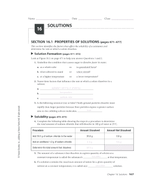 Chemistry Solutions Worksheet