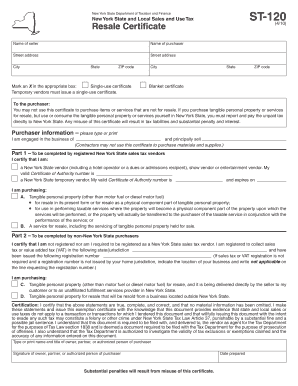New York State Resale Certificate ST-120