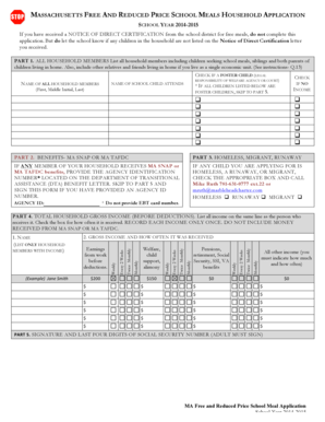 Massachusetts Free and Reduced Price School Meals Application