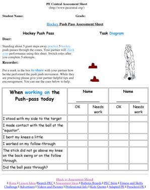 Hockey Push Pass Assessment Sheet