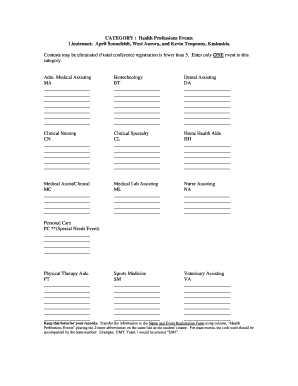 Health Professions Events Registration Form