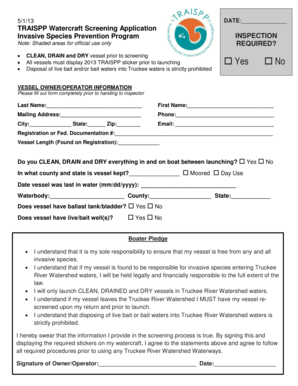 TRAISPP Watercraft Screening Application