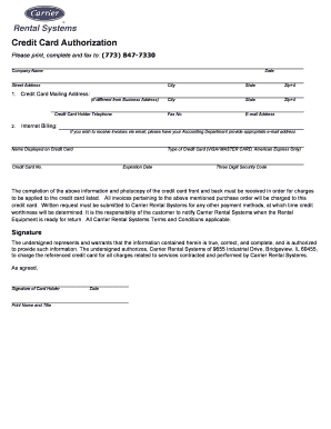 Credit Card Authorization Form